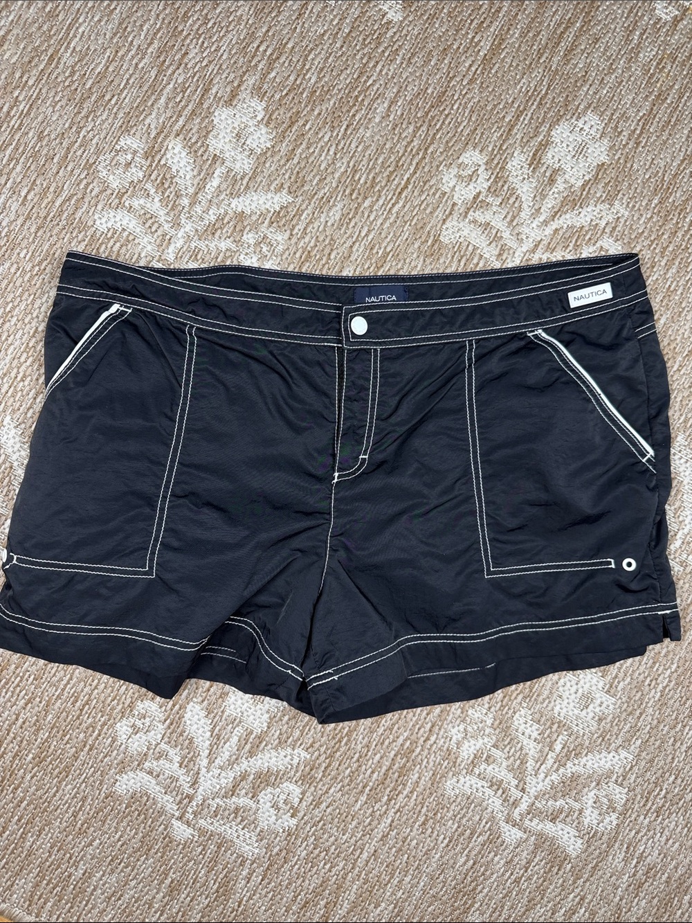 Nautica Women's Black Swim Shorts with White Contrast Stitching